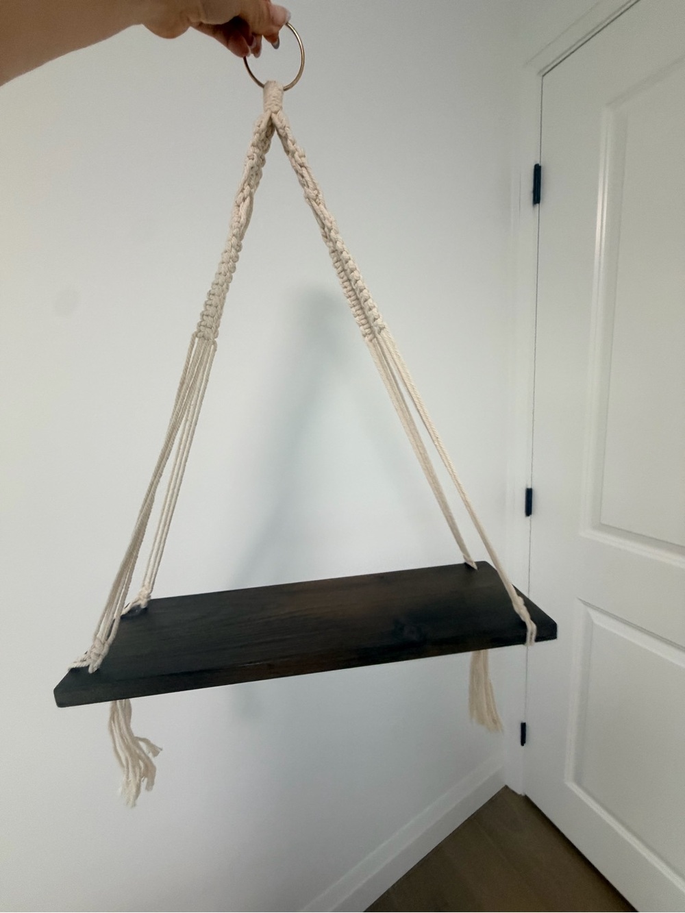 Wooden shelf with macrame for kids room playroom or boho room